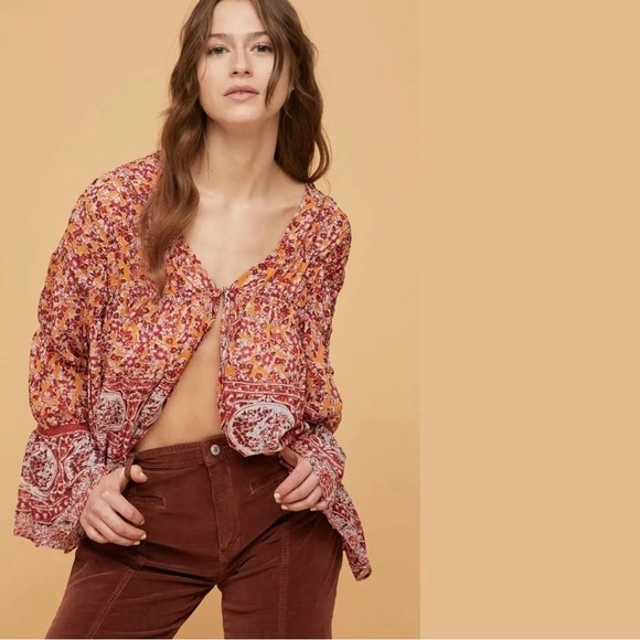 Free People Tops - Free People Lorriane Boho Tiered Cropped Oversized Kimono Sz Small